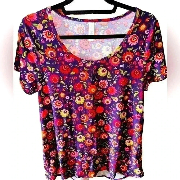 Lularoe medium purple floral Classic T. Leggings material! Soft‎ and bright! NWT - Picture 1 of 6